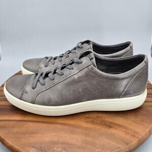 Ecco Shoes Mens 10 Gray Leather Soft 7 Comfort Lace Up Casual Low Top Sneakers